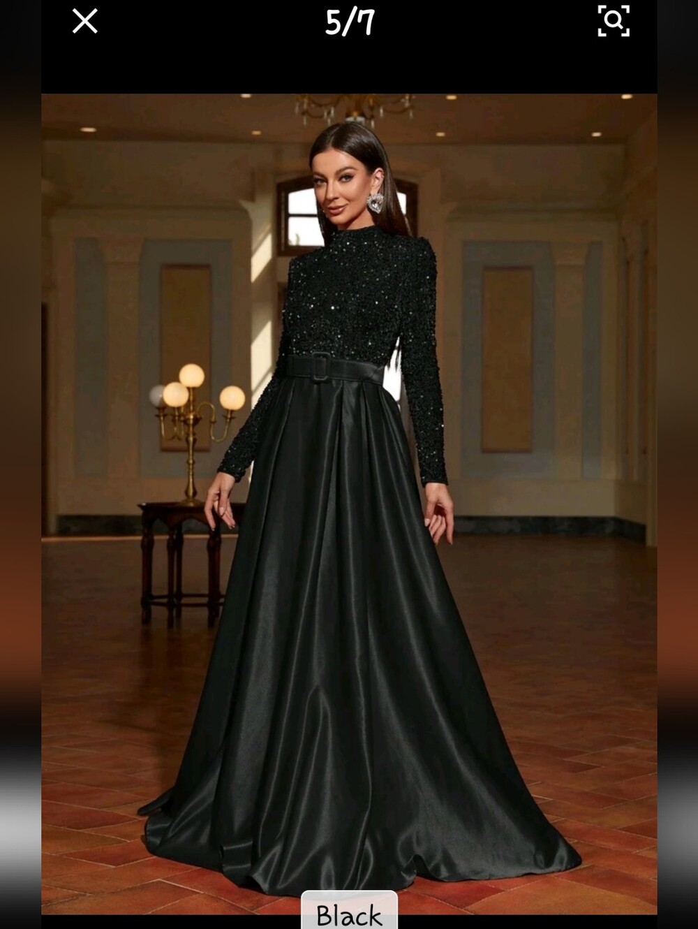 Elisanya Mock Neck Elegant Black Sequin Bodice Evening Gown 8/10